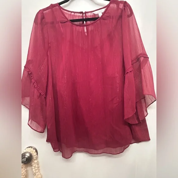 LC Lauren Conrad Women’s Wine colored 3/4 Flutter Sleeve Chiffon Top w Tank XXL - Picture 1 of 6